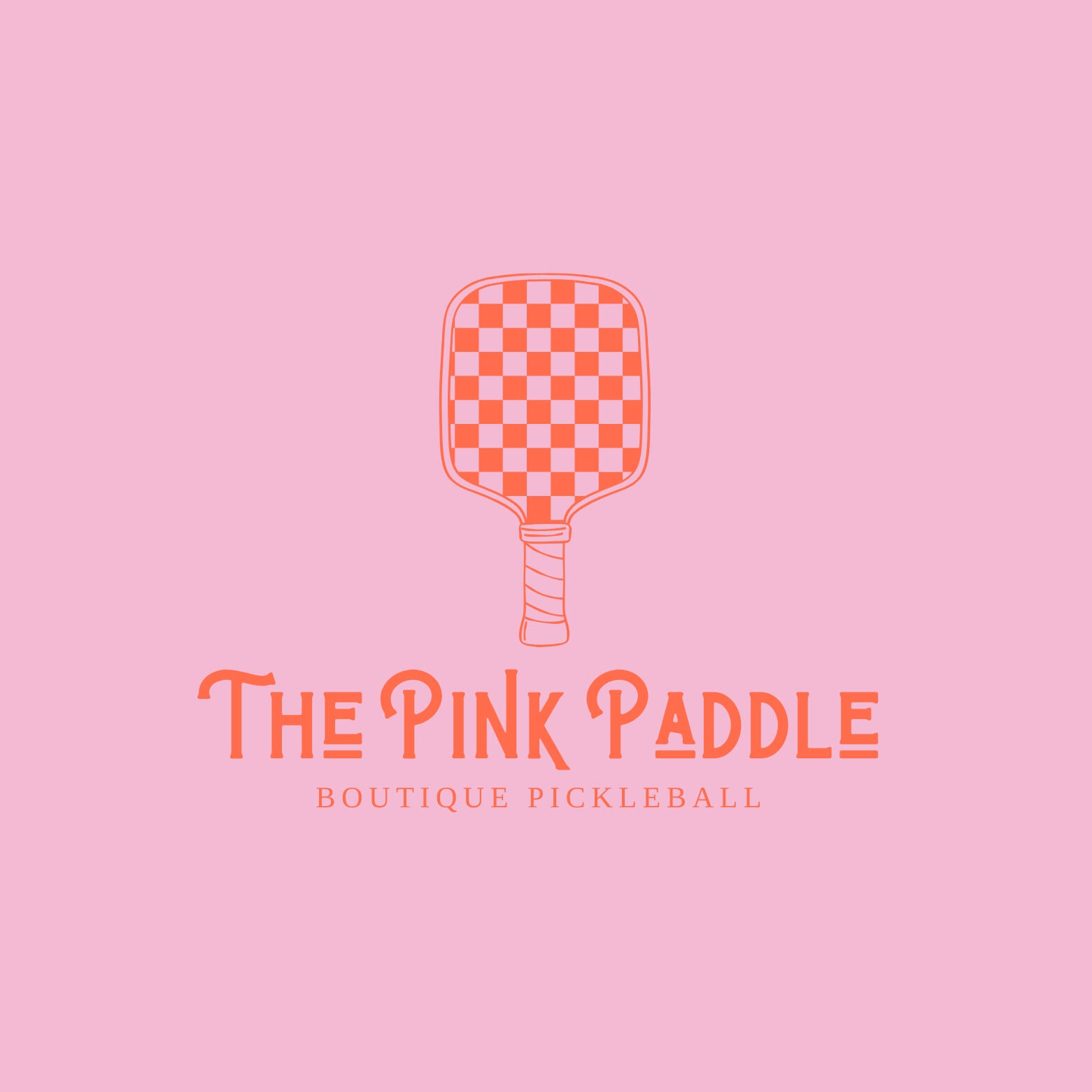 The Pink Paddle - Boutique Pickleball Logo for The Pink Paddle - Boutique Pickleball featuring a checkered pickleboard paddle
